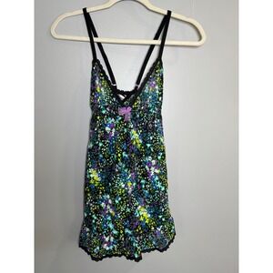 Victorias Secret Floral‎ Babydoll Chemise Nightie L G Black Purple Blue